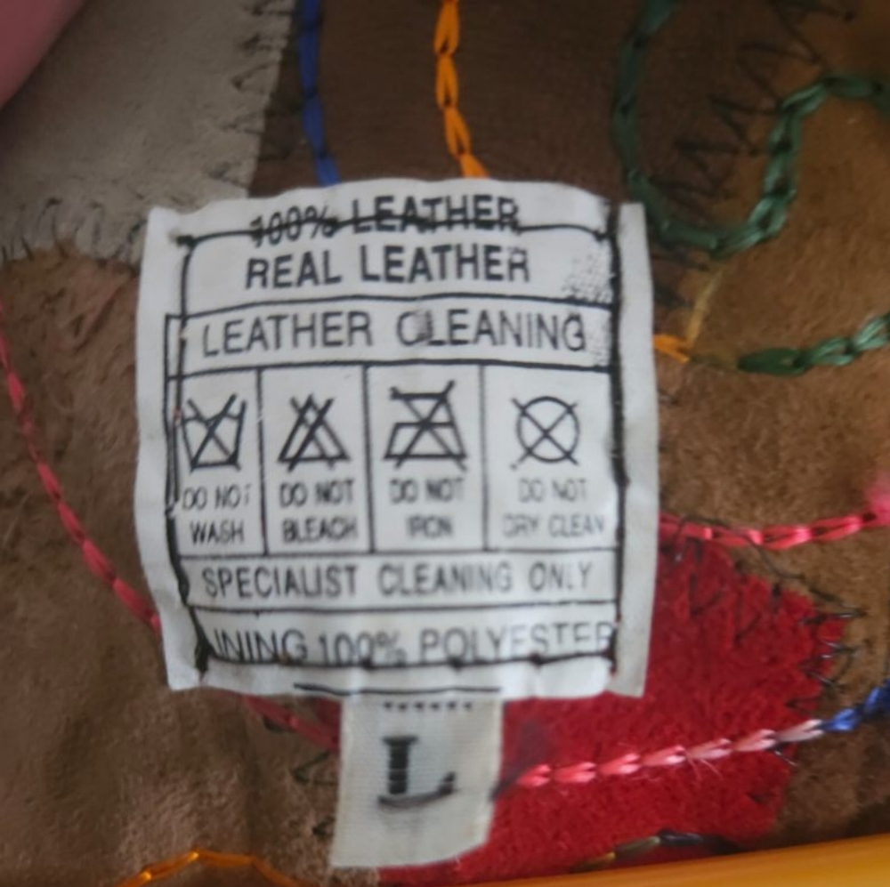 Vintage Leather Multicolor Patchwork Women's Jacket,size L - Picture 5 of 11